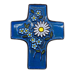 Croix Céramique Florale bleu foncé