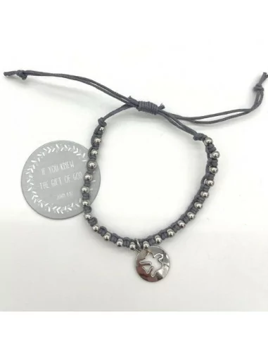 Bracelet colombe en fil tressé perles argentées