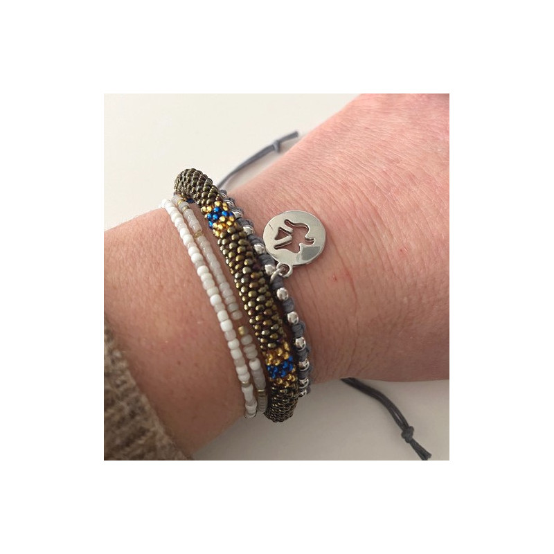 Bracelet colombe en fil tressé perles argentées