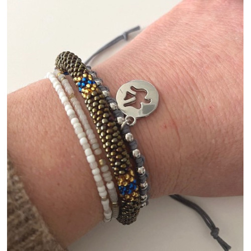 Bracelet colombe en fil tressé perles argentées