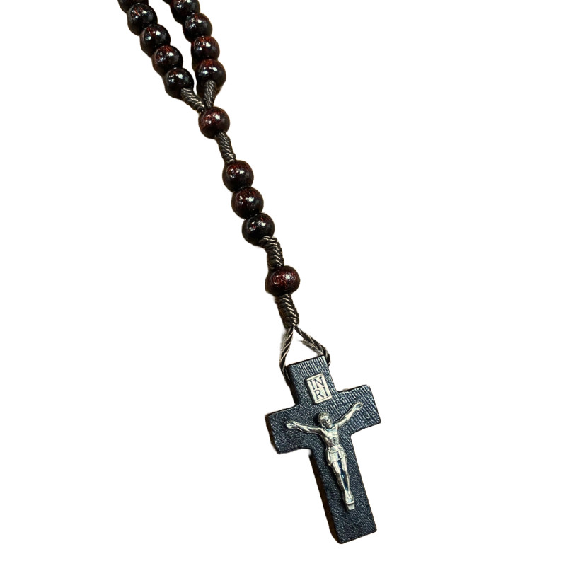 Chapelet en Bois sur Corde avec Christ