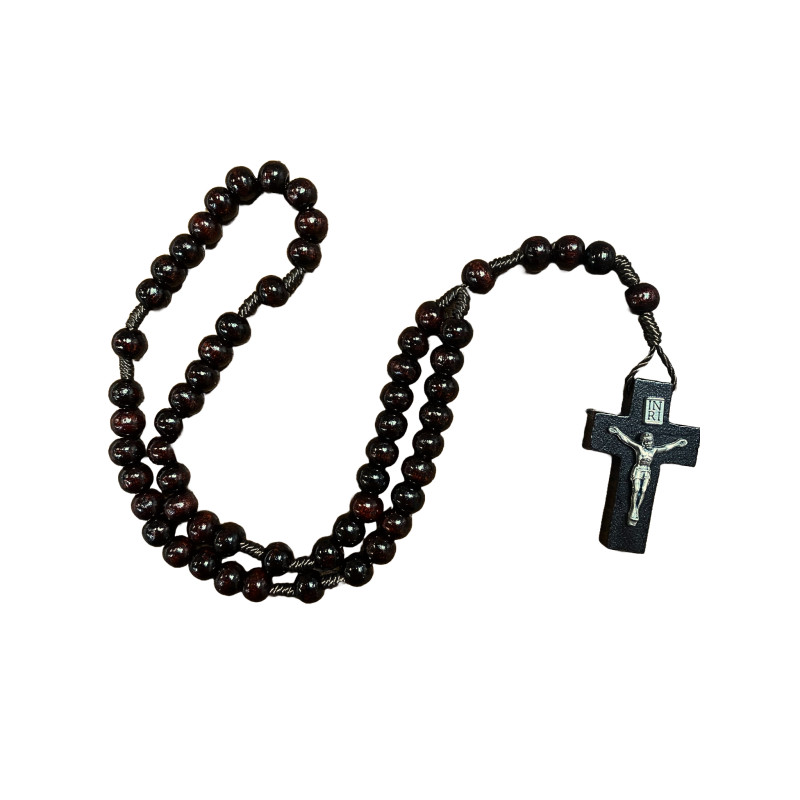 Chapelet en Bois sur Corde avec Christ