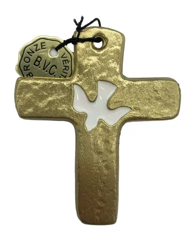 Croix en Bronze avec Colombe en Résine – Décoration Murale