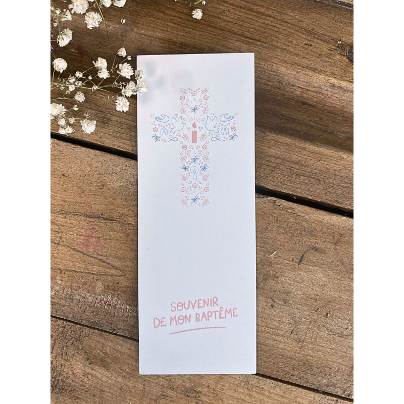 Signet baptême - croix rose et bleu - KIT41