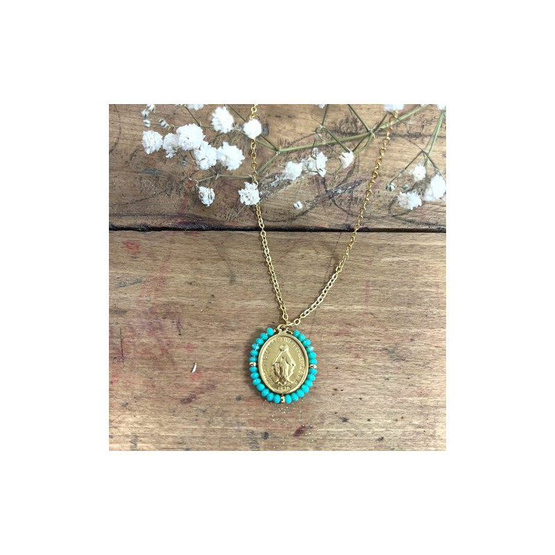 Collier avec Médaille Miraculeuse et Perles