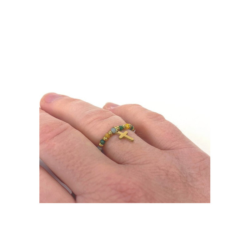 Bague en perles avec Pendentif Croix