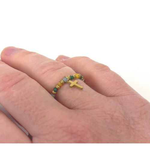 Bague en perles avec Pendentif Croix