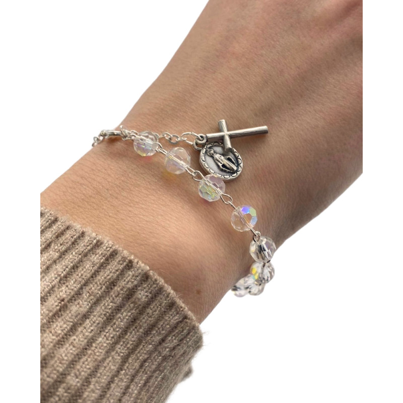 Bracelet Dizainier en perle de verre facettée - blanc