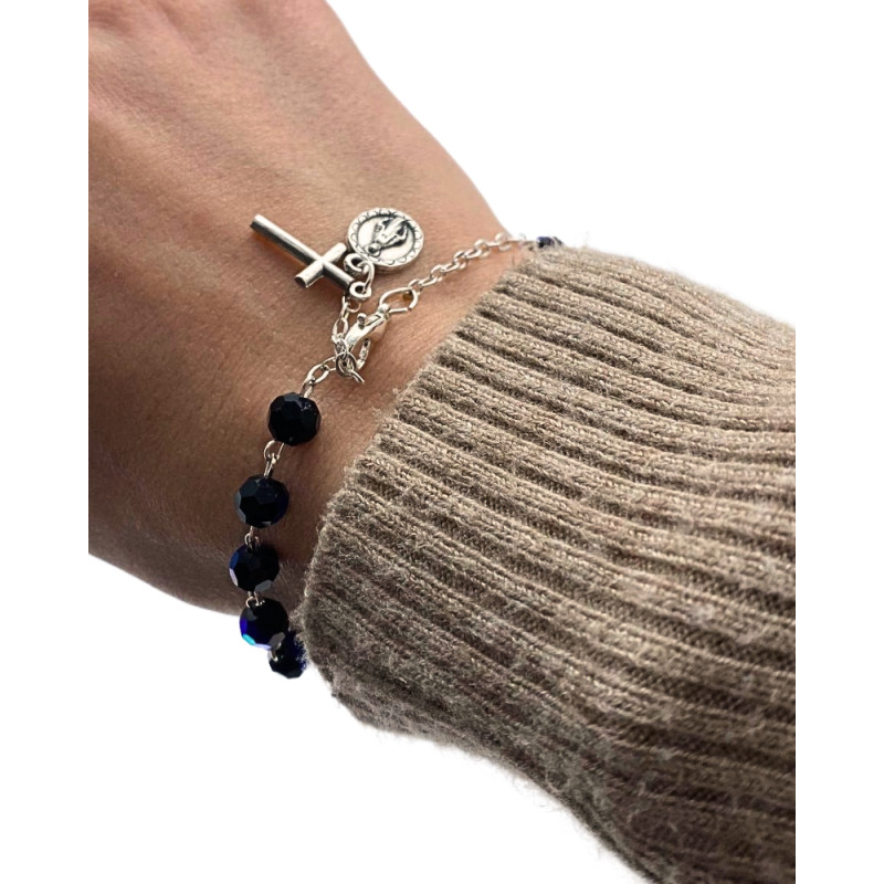 Bracelet Dizainier en perle de verre facettée - Noir