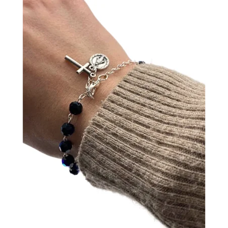 Bracelet Dizainier en perle de verre facettée - Noir