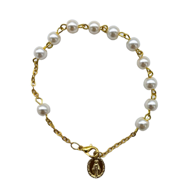 Bracelet Dizainier en perle blanc nacré et fil doré