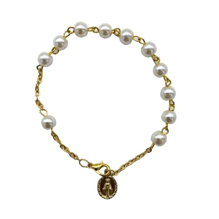 Bracelet Dizainier en perle blanc nacré et fil doré