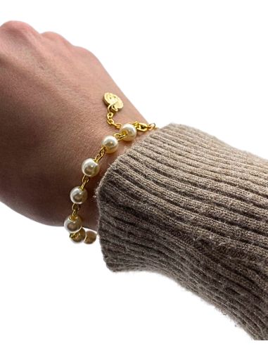 Bracelet Dizainier en perle blanc nacré et fil doré