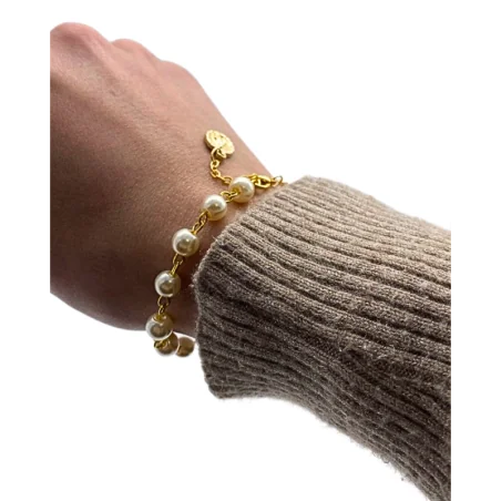 Bracelet Dizainier en perle blanc nacré et fil doré