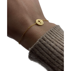 Bracelet doré avec médaille croix plaqué or
