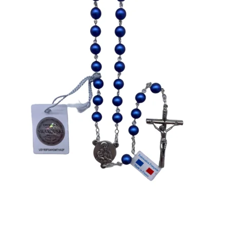 Chapelet en Fil Argenté avec Perles Bleu Foncé Swarovski