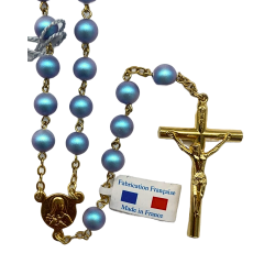 Chapelet en Fil Doré et Perles Bleues Swarovski