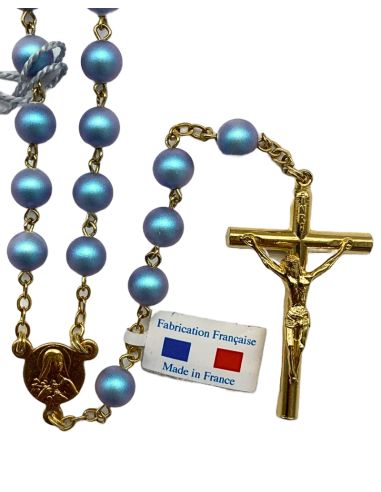 Chapelet en Fil Doré et Perles Bleues Swarovski