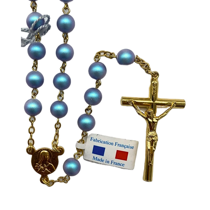 Chapelet en Fil Doré et Perles Bleues Swarovski