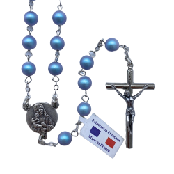 Chapelet en Fil argenté et Perles Bleues Swarovski