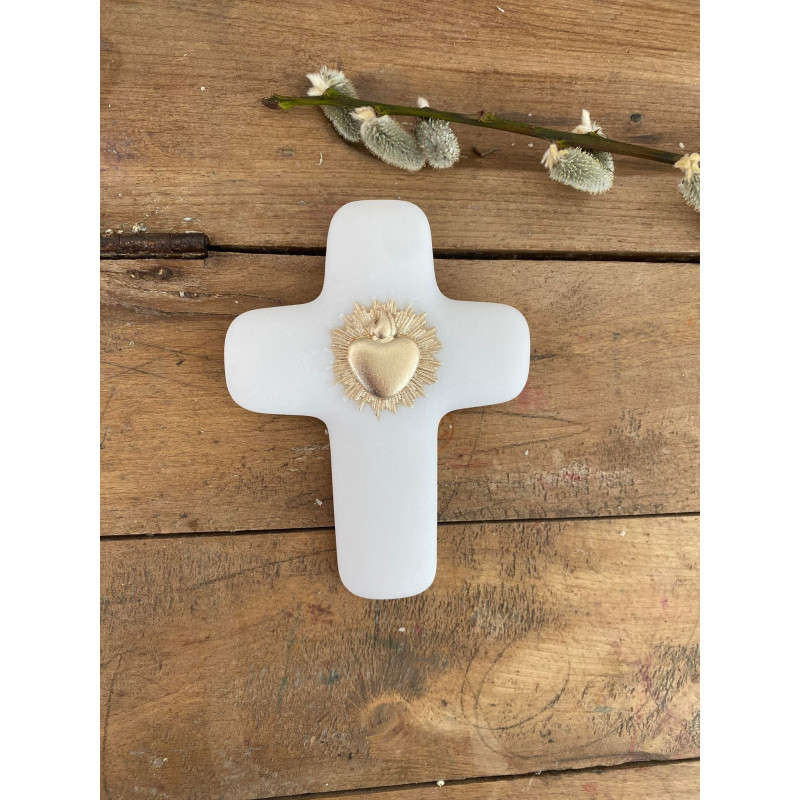 Croix Ex-voto en pierre d'albâtre avec dorure -  Collection Emany