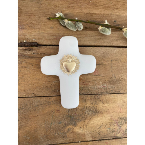 Croix Ex-voto en pierre d'albâtre avec dorure -  Collection Emany