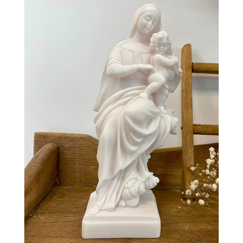 Statue Vierge à l'enfant en albâtre - 20cm