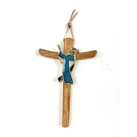 Crucifix en olivier et christ en bronze couleur