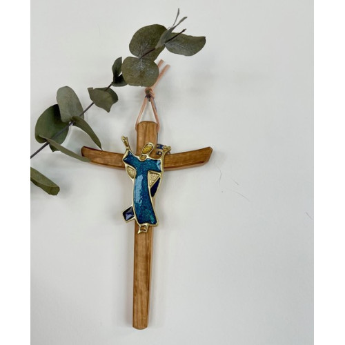 Crucifix en olivier et christ en bronze couleur