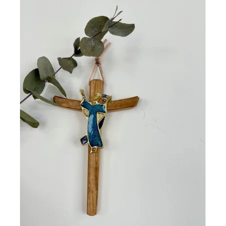Crucifix en olivier et christ en bronze couleur