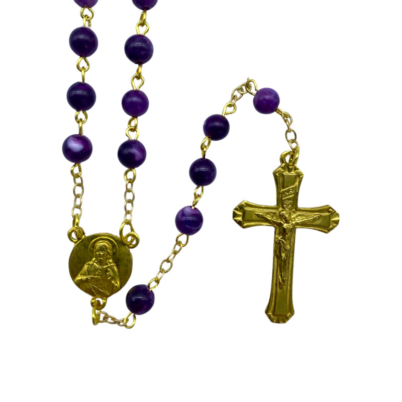 Chapelet en verre Violet en chaine doré | Comptoir Religieux