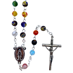 MURANO Chapelet en verre coloré en chaine argenté | Comptoir Religieux