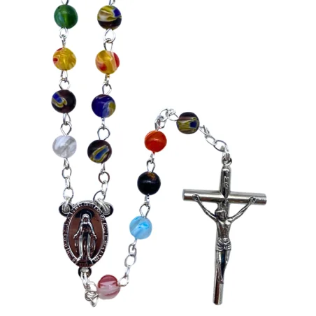 MURANO Chapelet en verre coloré en chaine argenté | Comptoir Religieux