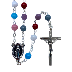 Chapelet en verre coloré en chaine argenté