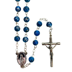 Chapelet en verre bleu en chaine argenté
