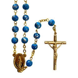 Chapelet en verre bleu en chaine dorée