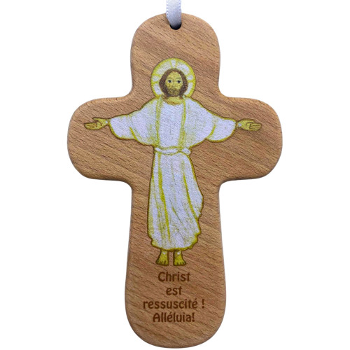 Maïte Roche - Croix en bois "Christ ressuscité"