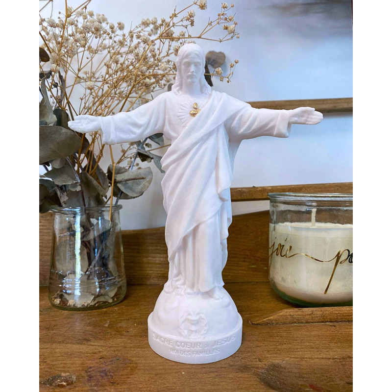 Statue Sacré Cœur des Familles en albâtre avec dorure- 17cm