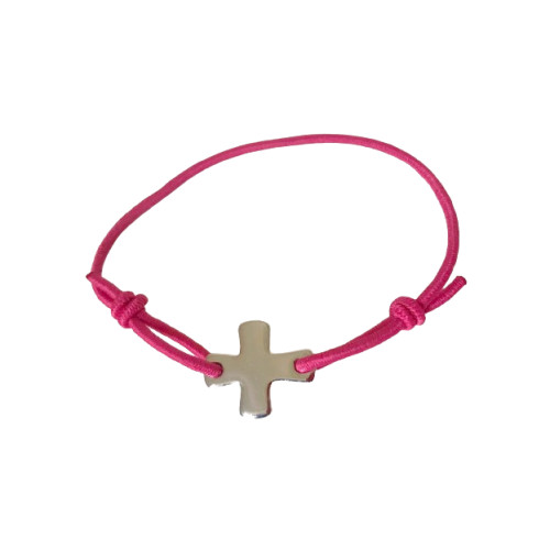 Bracelet élastique rose framboise avec croix