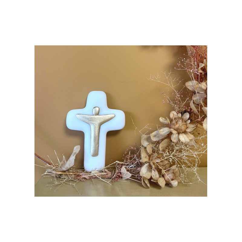 Croix Christ en pierre d'albâtre avec dorure -  Collection Emany
