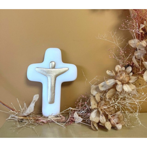 Croix Christ en pierre d'albâtre avec dorure -  Collection Emany