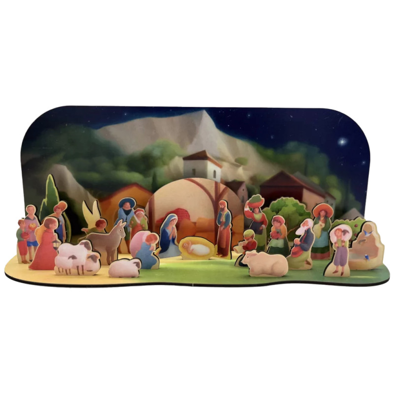 Calendrier De L'Avent Crèche De Noël En Bois - 25 Jours, Décoration De Table à Collectionner | Décoration Festive Religieuse En Bois Massif