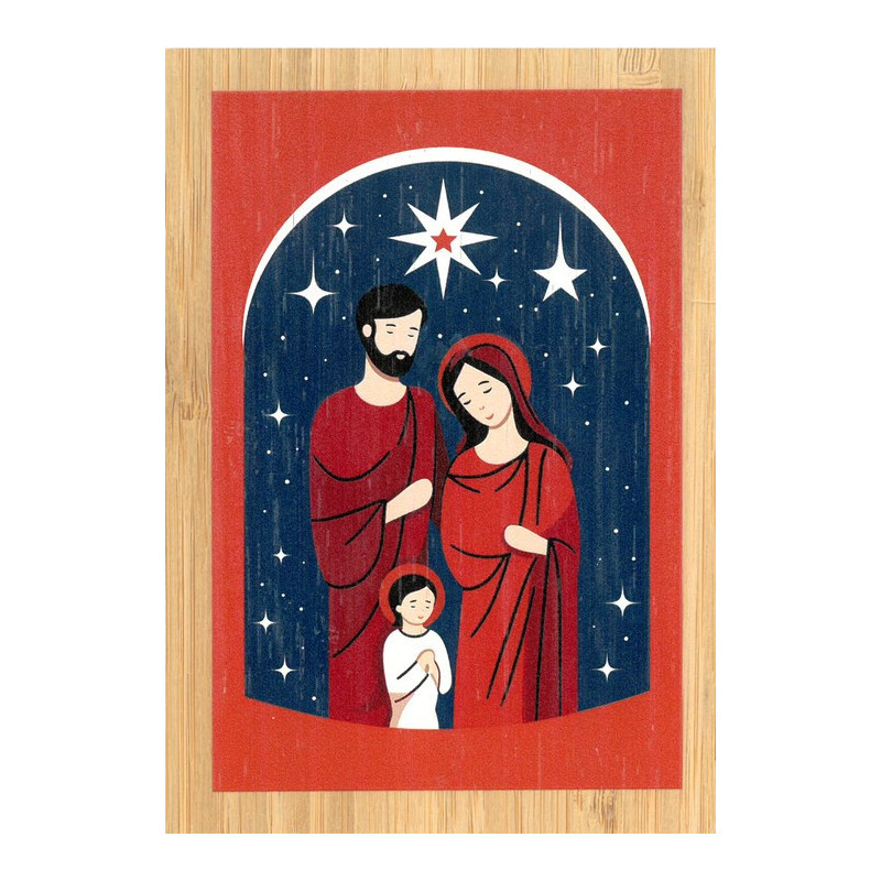 Carte simple en bambou - Nativité rouge