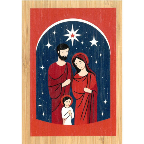 Carte simple en bambou - Nativité rouge