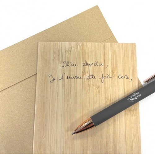 Carte simple en bambou - Notre Dame de Paris - verso avec enveloppe