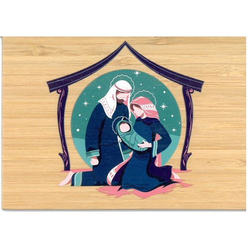 Carte simple en bambou - Nativité verte