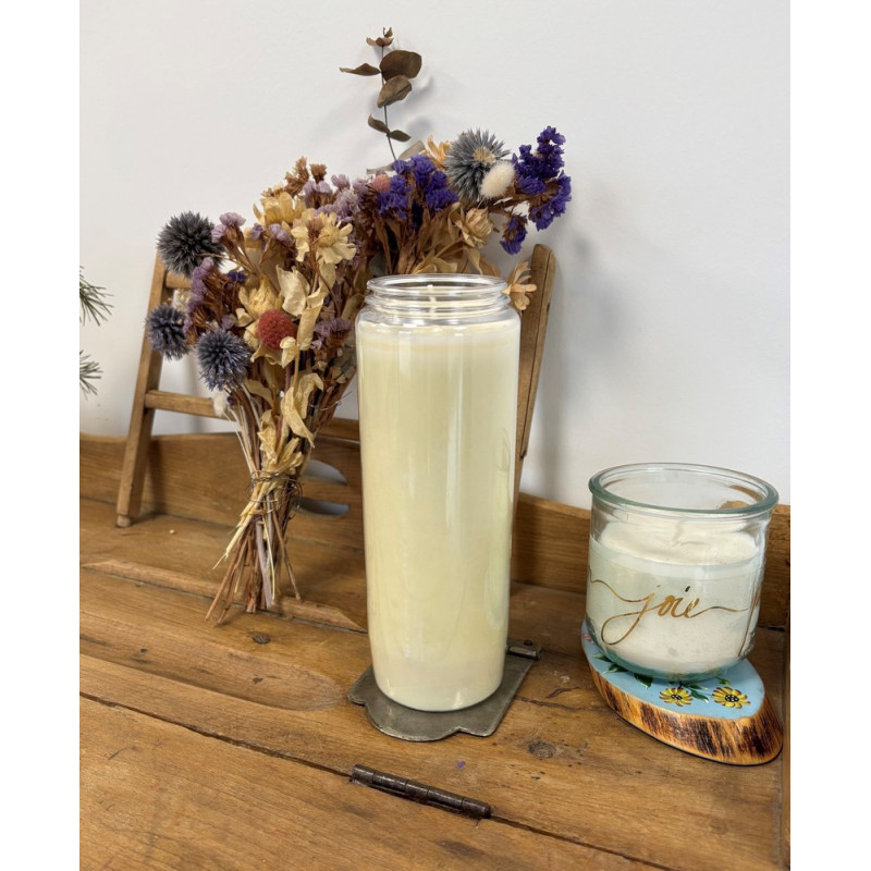 Bougie de neuvaine blanche décorée