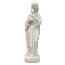 Statue Notre Dame de l'Eucharistie en albâtre avec dorure