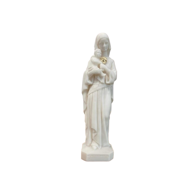 Statue Notre Dame de l'Eucharistie en albâtre avec dorure