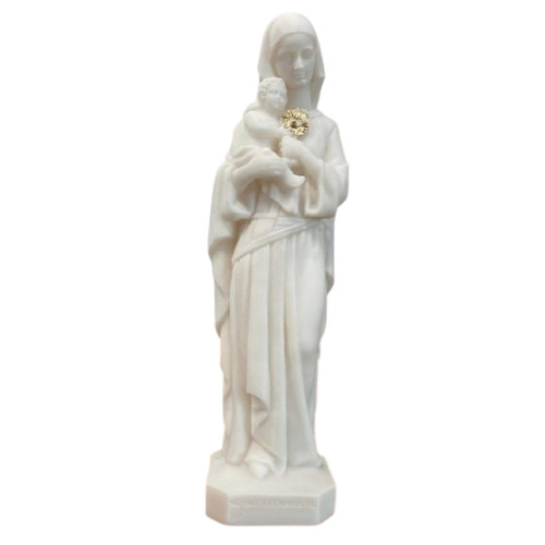 Statue Notre Dame de l'Eucharistie en albâtre avec dorure